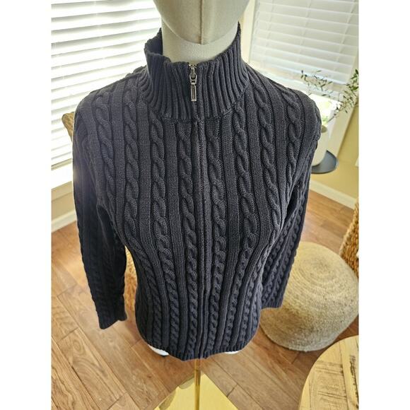 L.L Bean Cableknit Full Zip Cardigan Sweater Women's Size M Black - Picture 2 of 8